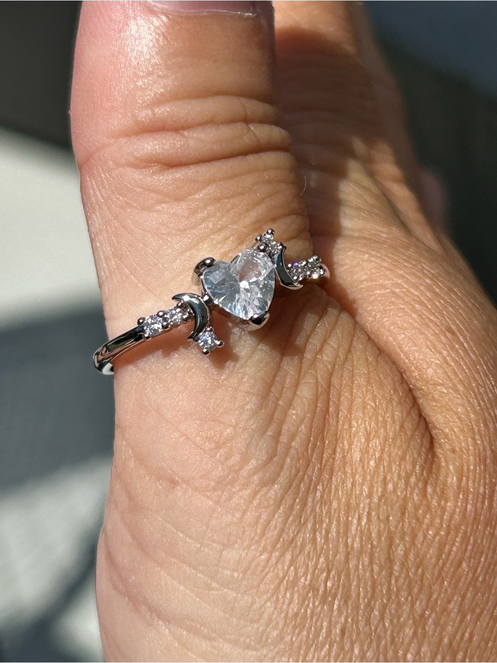 4/$100 Silver Heart-Cut CZ Ring with Crescent Accents - Silver ring size 9